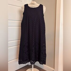 Suzy Shier Navy Sleeveless Lace Midi Dress